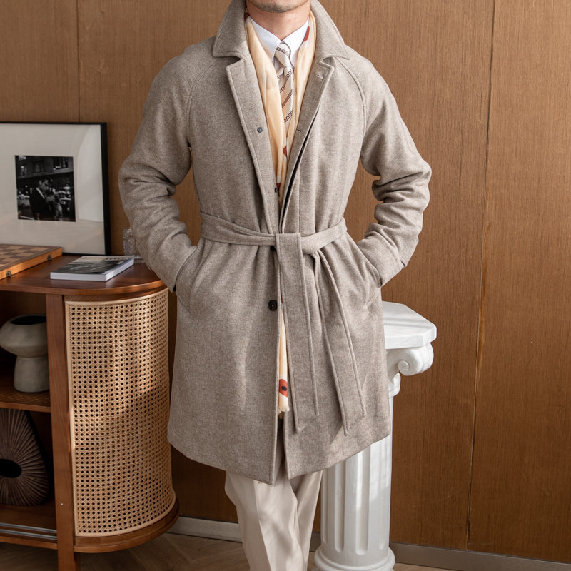 Royal Crescent Wool Blend Belted Raglan Coat