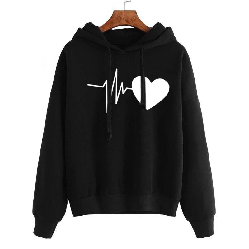 Heart Print Streetwear Hoodies Women