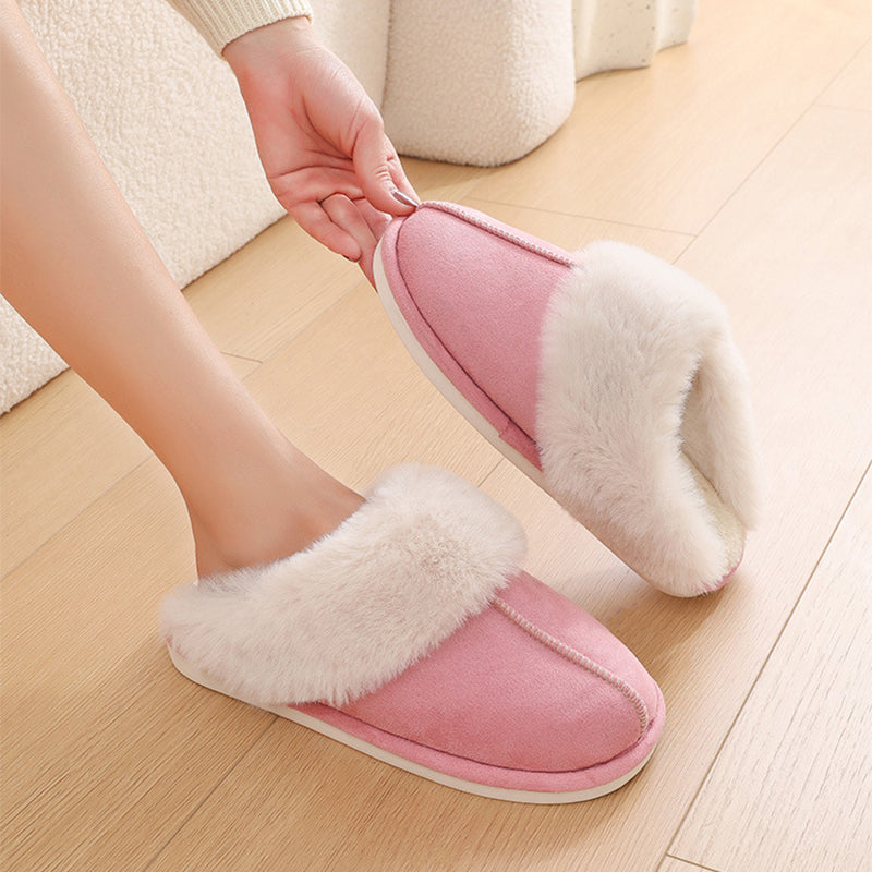 Zapatillas de casa de felpa cálidas de invierno, zapatillas de piel para interior para mujer