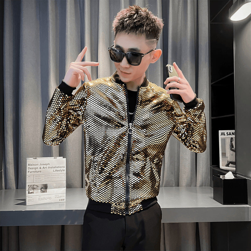 Men's Personality Fashion Nightclub Sequined Stand Collar Coat