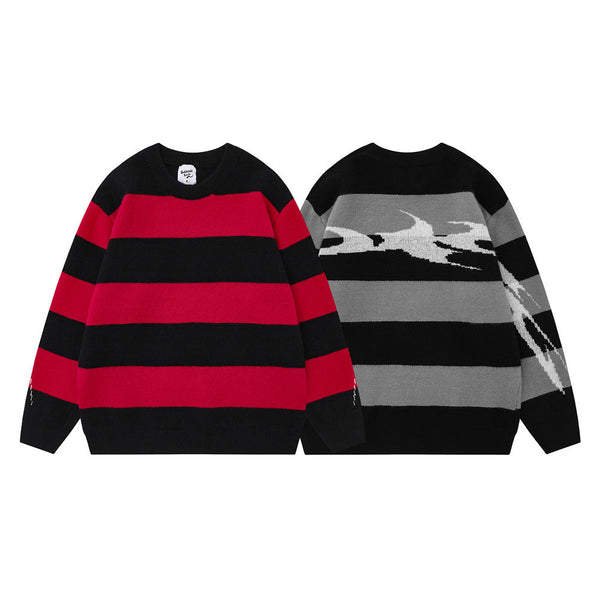 Contrast Color Striped Loose Sweater Men