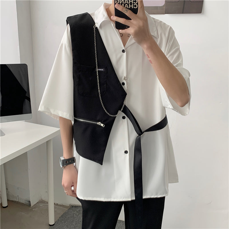 White Design Shirt Men's Vest Stitching Personality Contrast Color shirt