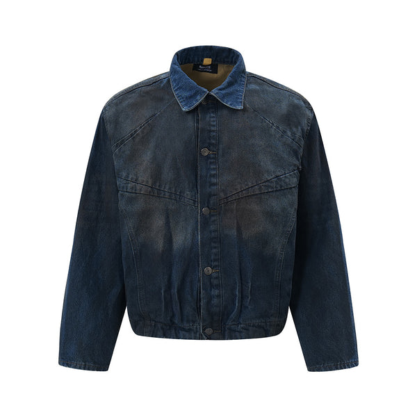 Punk Inkjet Gradient Distressed Dirty Denim Jacket