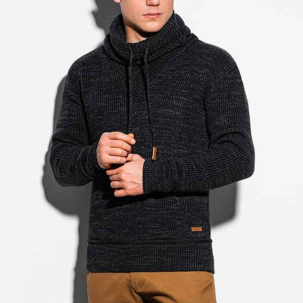 Suéter exterior de manga larga de punto con cuello alto y cordón para hombre