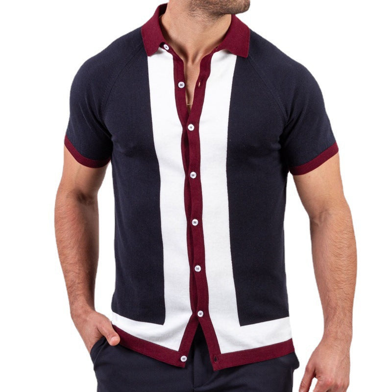 Simple Striped Men's Patchwork Contrast shirt