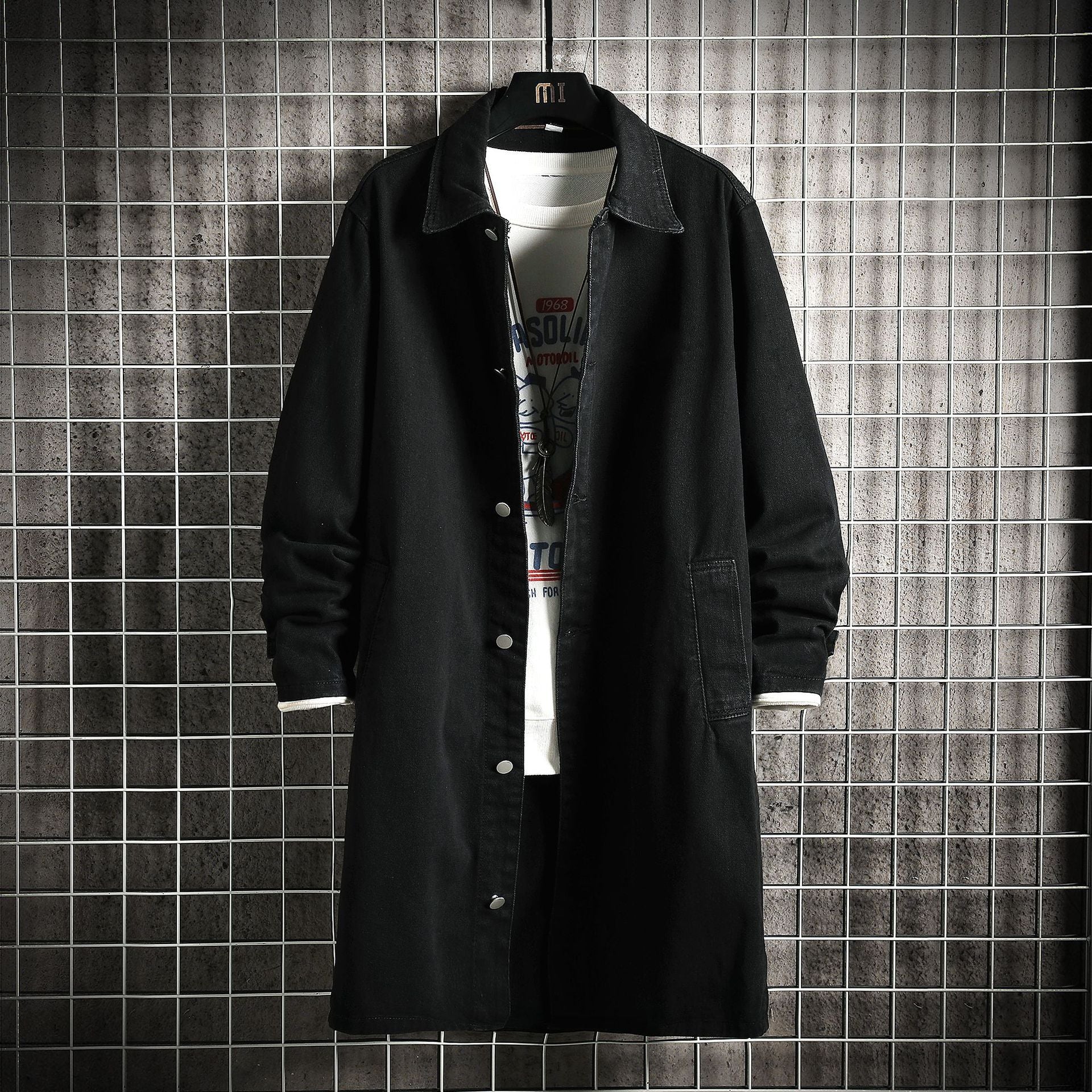 Denim Trench Coat Men's Mid-length Loose Casual Coat