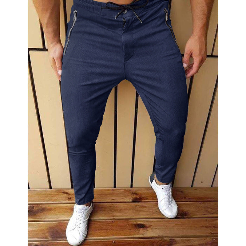 New Men's Zipper Tether Casual Men's Pants