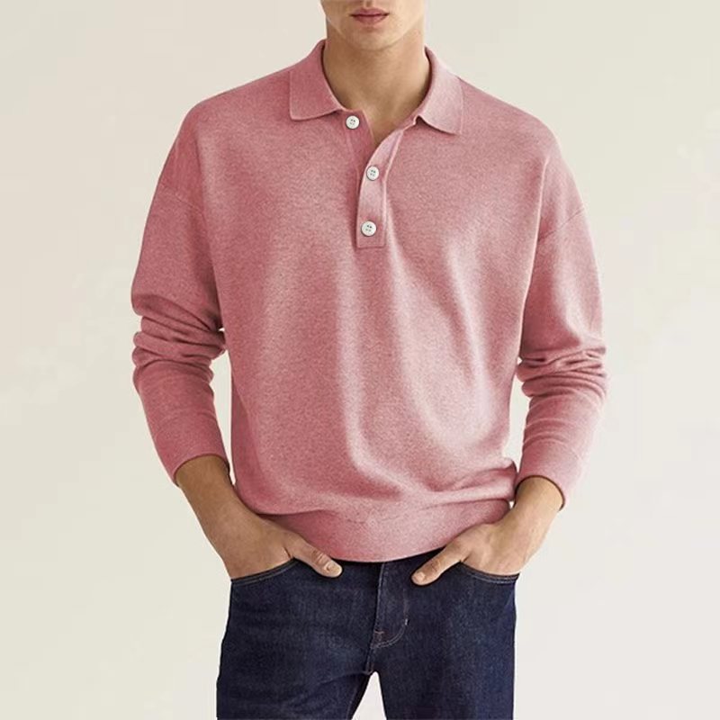 Long Sleeve V-neck Button up Men's Casual Top Polo Shirt
