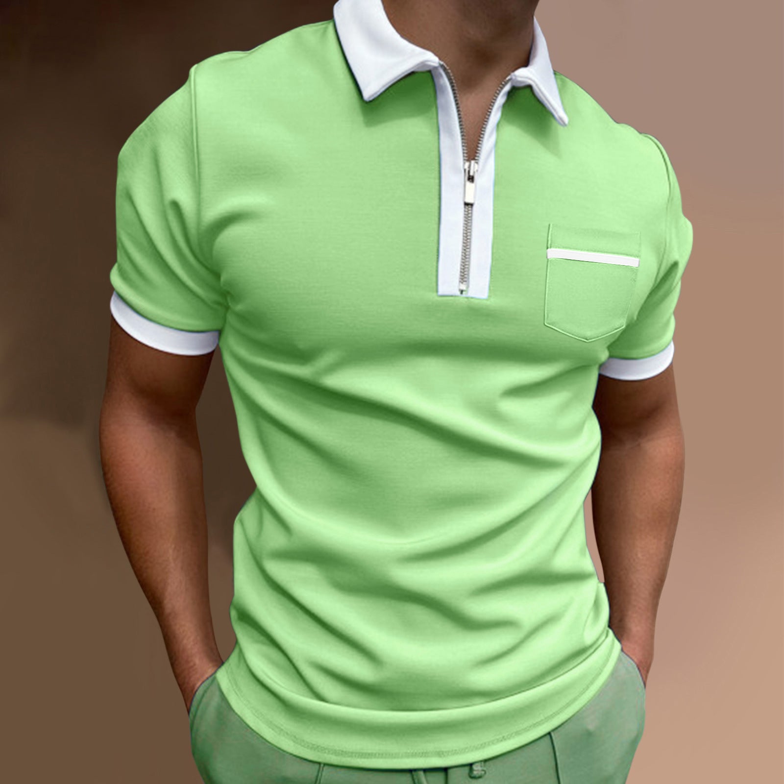 Men's Lapel Slim Pocket POLO t-Shirt