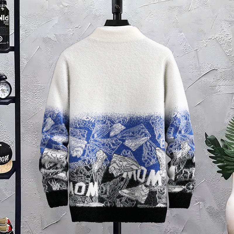 Patchwork Hip Hop Crew Neck Sweater Men