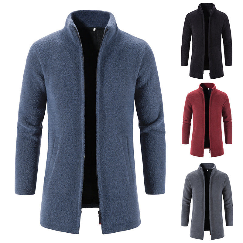 Men's Fleece Lined Padded Warm Keeping Stand Collar Woolen Overcoat