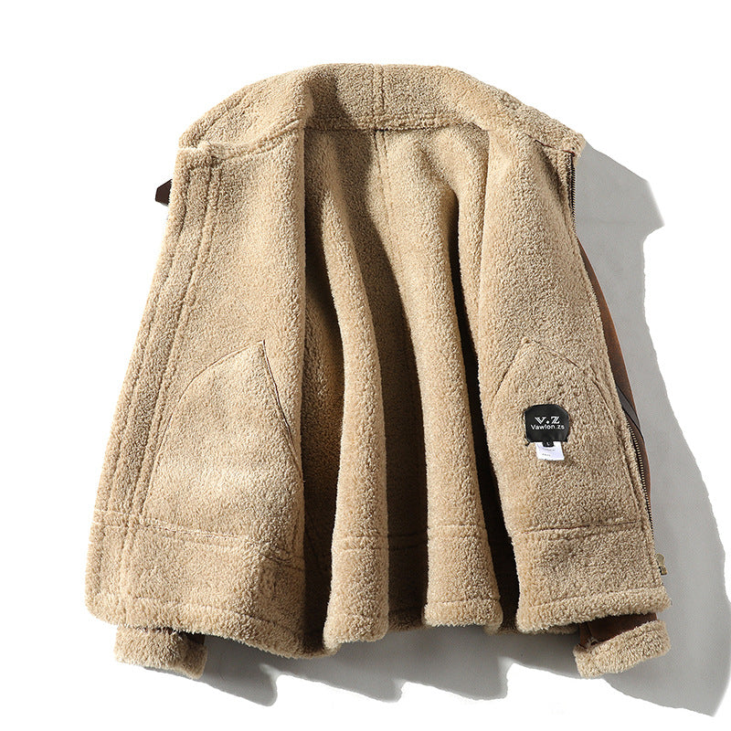 Men's Fur Integrated Velvet Padded Thickened Coat