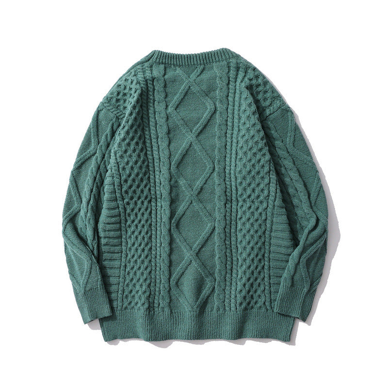 Retro Rhombus Twist Round Neck Sweater