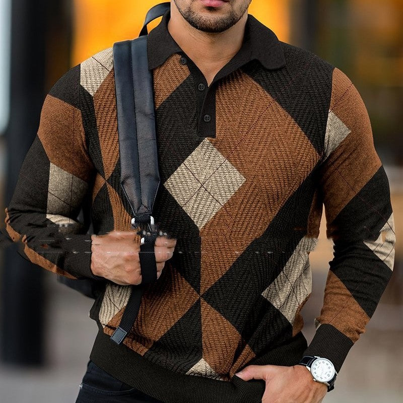 Maglione casual con risvolto e stampa digitale per uomo