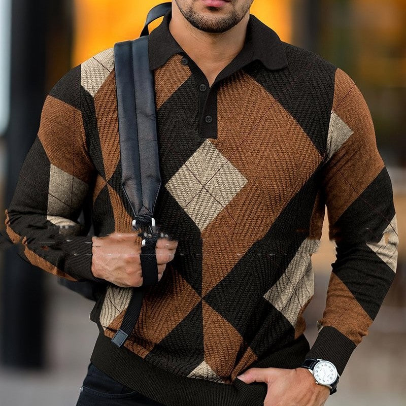 Casual Lapel Pullover Digital Printing sweater For Men
