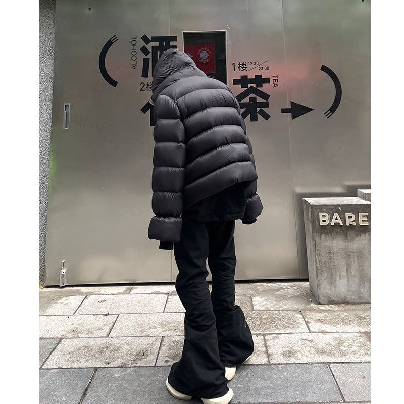 Dark Long Zipper Hooded Down Jacket