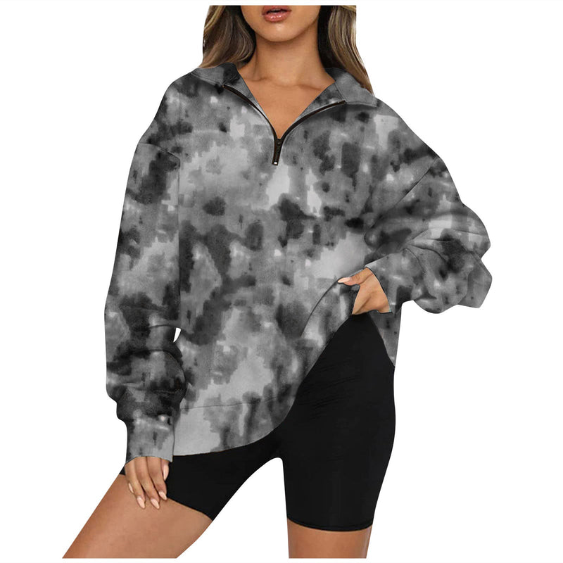 Tie Dye Printed Zippered Lapels Sweatshirt Womens