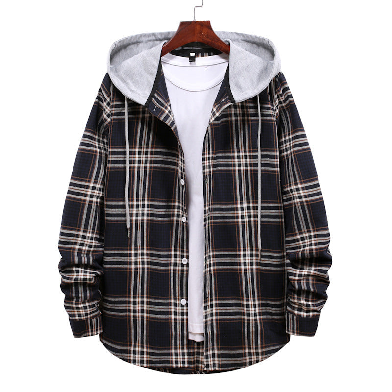 Plaid Shirt Men's Autumn Hooded Jacket