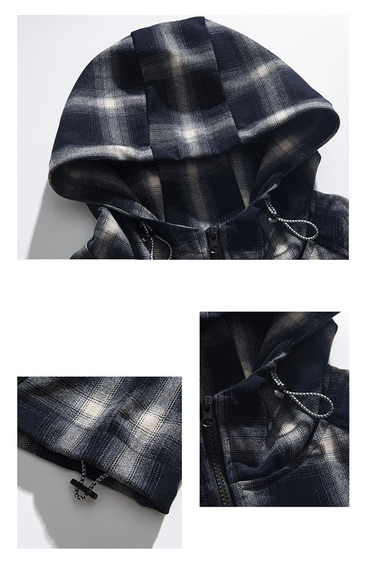 Plaid Hooded Zipper Sweater