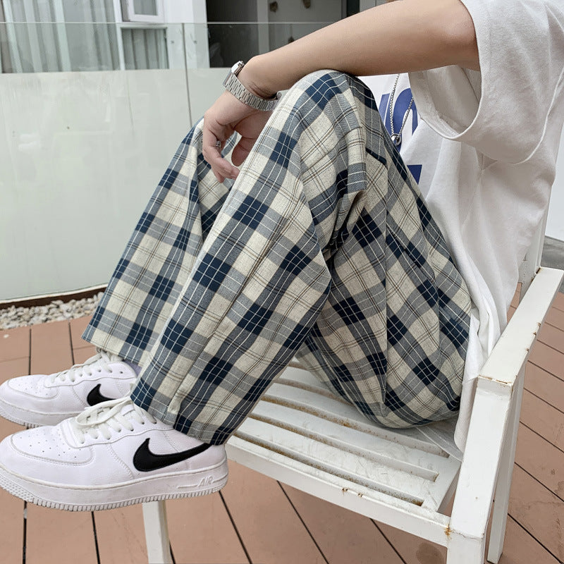 Men's Casual Loose Straight Plaid Pants