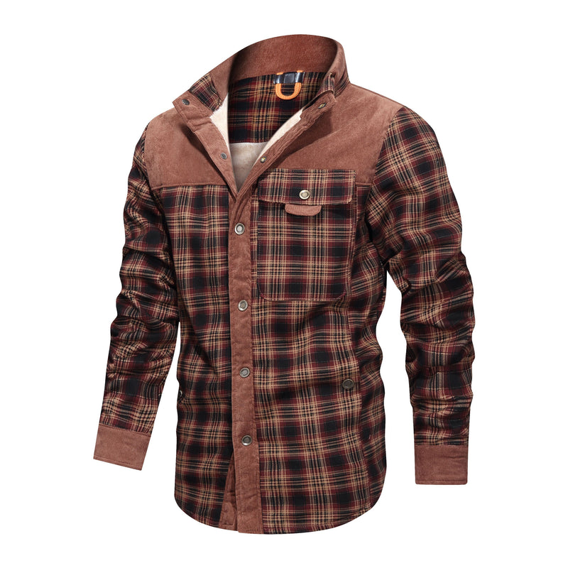 Thickened Shirt Jacket With Classic Plaid Fuzzy Fleece Lining