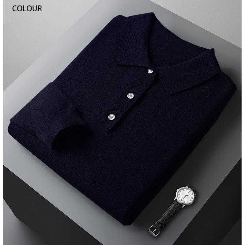 Men's Polo Collar Loose Pure Color All-matching Woolen Sweater