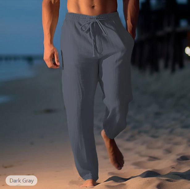 Drawstring Elastic Waist Straight Flat Comfortable beach pants