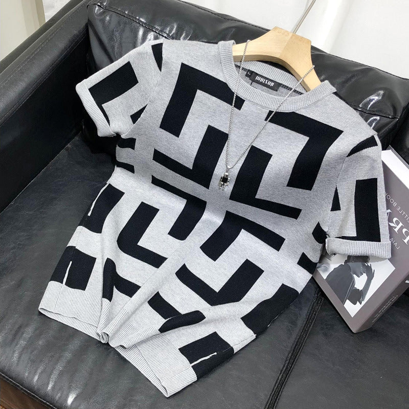 Geometric Pattern Bottoming Shirt Men's