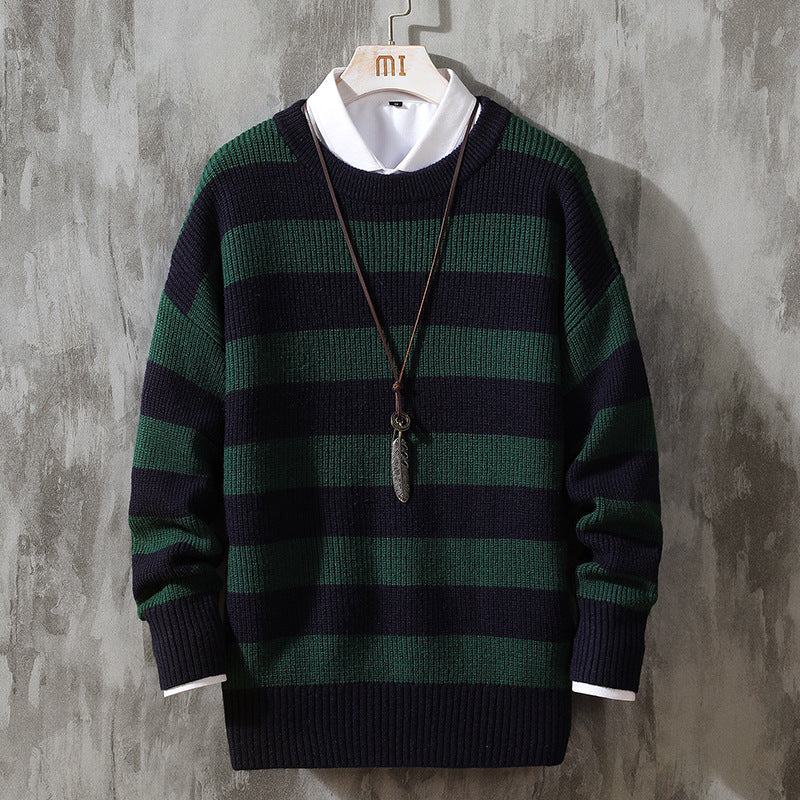 Men's Round Neck Pullover Striped Sweater