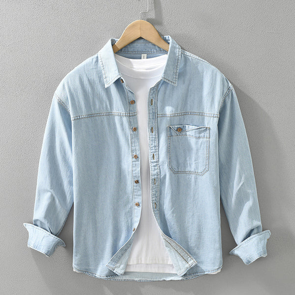 Japanese-style Retro Denim Long Sleeve Shirt Men