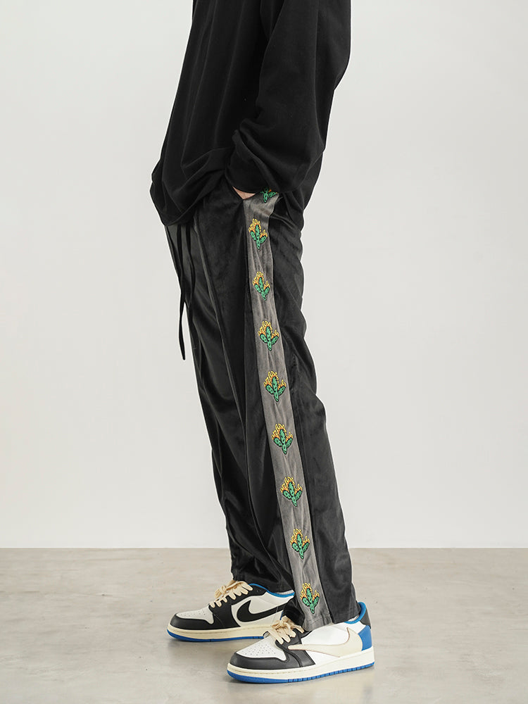 Vintage Cactus Embroidery Straight-leg Sweatpants