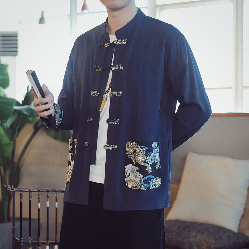 Men's Cotton And Linen Embroidery Shirt