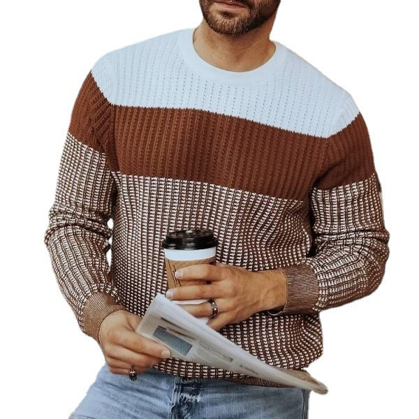 Men's White Brown British Style Fashion Casual sweater