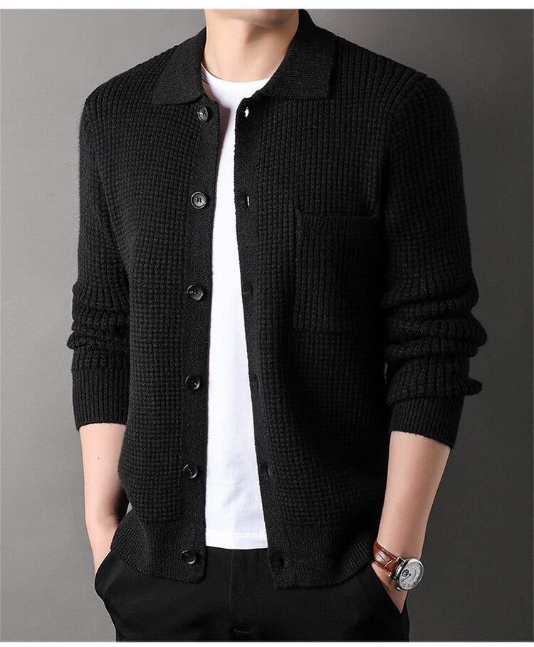 Twist Jacquard Lapel Cardigan Sweater Men's