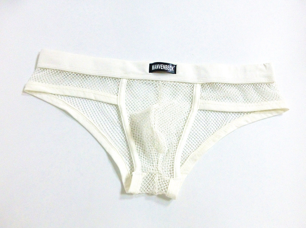 Men's Transparent Mesh Briefs Low Waist Convex Design Underwear