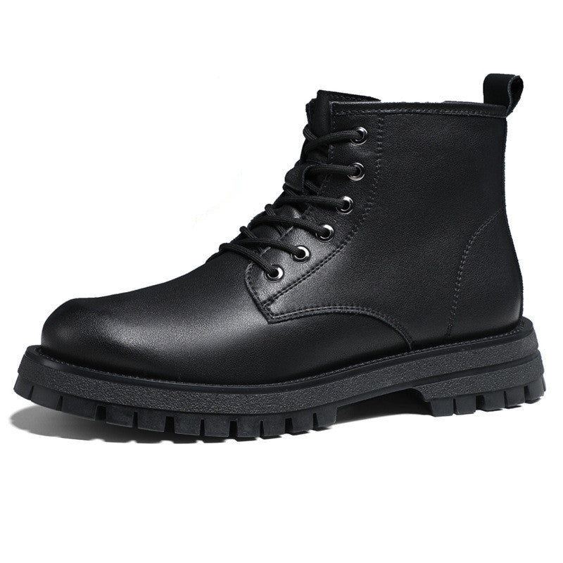 Men's British Style Fleece Mid-cut Leather Martin Boots