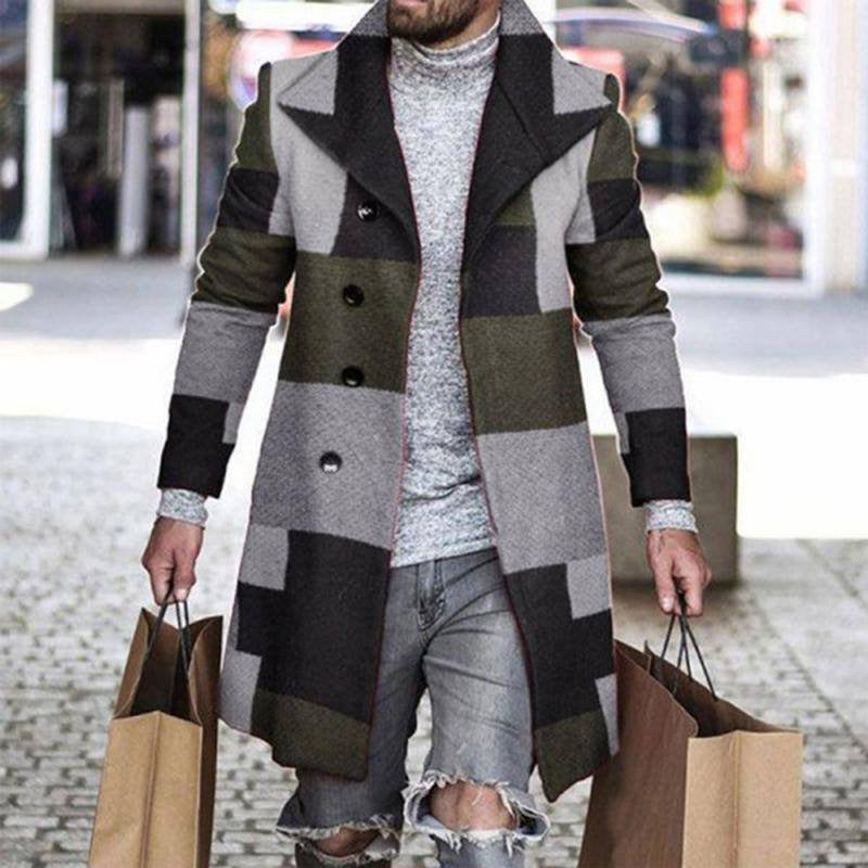 3D Digital Printing Men's Woolen Lapel trench coat