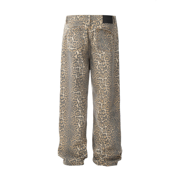 Leopard Print Wash CasualLoose Wide-leg Straight Trousers