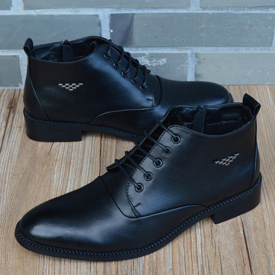 Fashion Business Casual Leather Shoes Men's Pointed Toe Short Boots