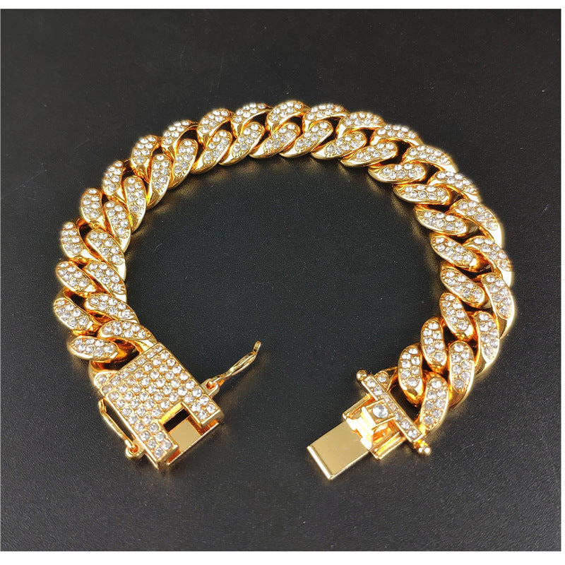 Hip-Hop Domineering Diamond Large Gold Cuban Chain Necklace