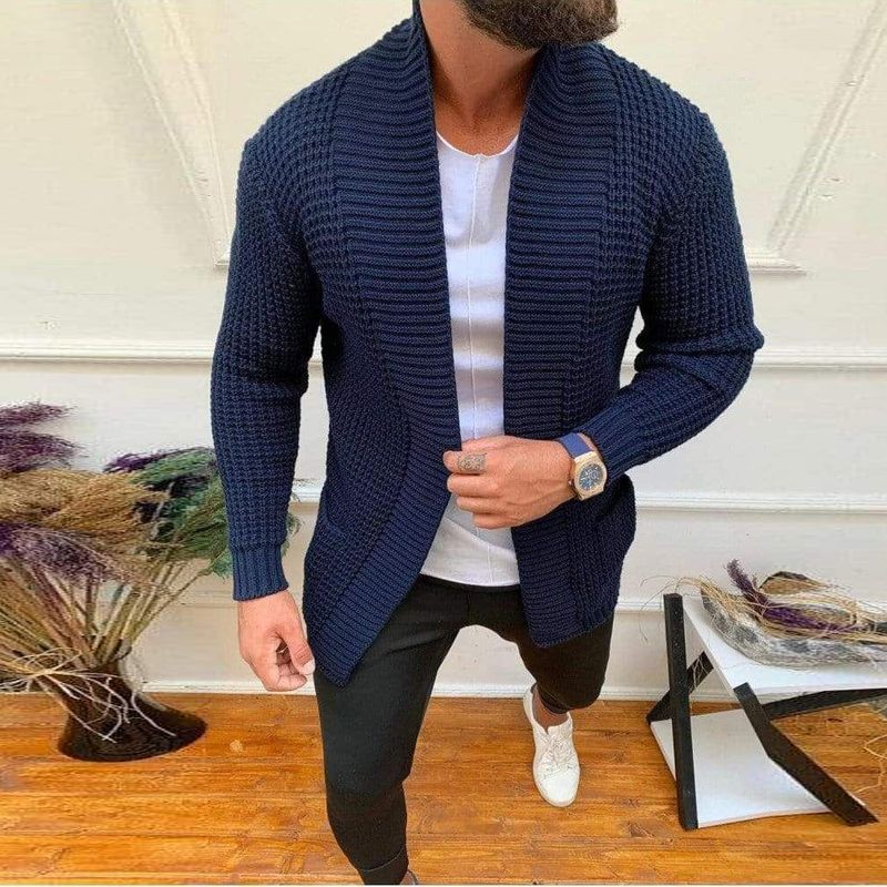 Maglione cardigan casual lavorato a maglia a righe da uomo