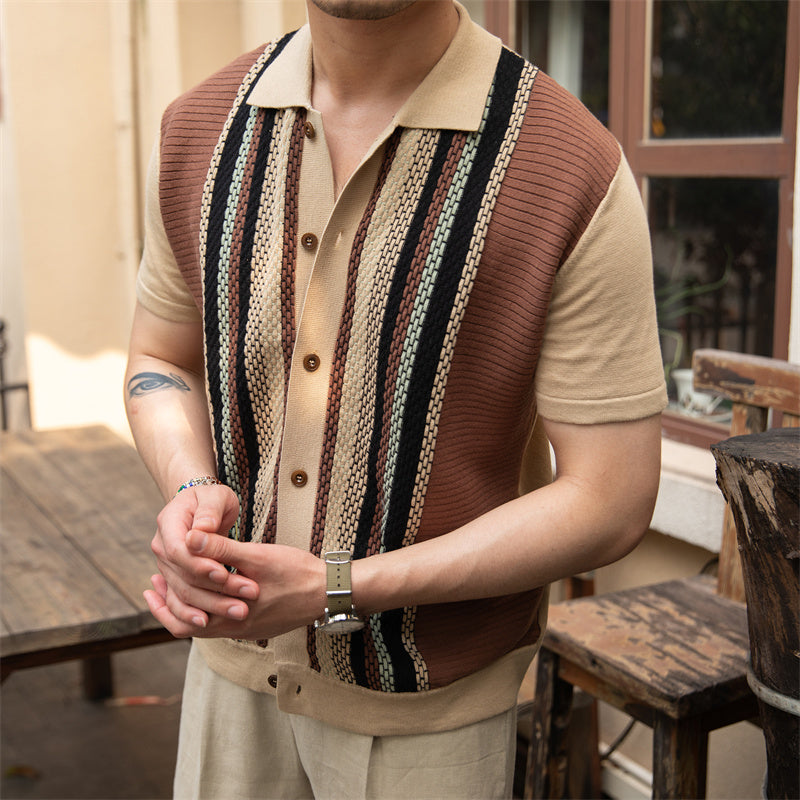 Retro Knitted Stitching Short-sleeved Cardigan shirt