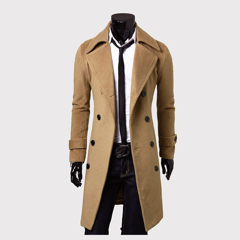 Woolen Double-Breasted Trench Coat for men