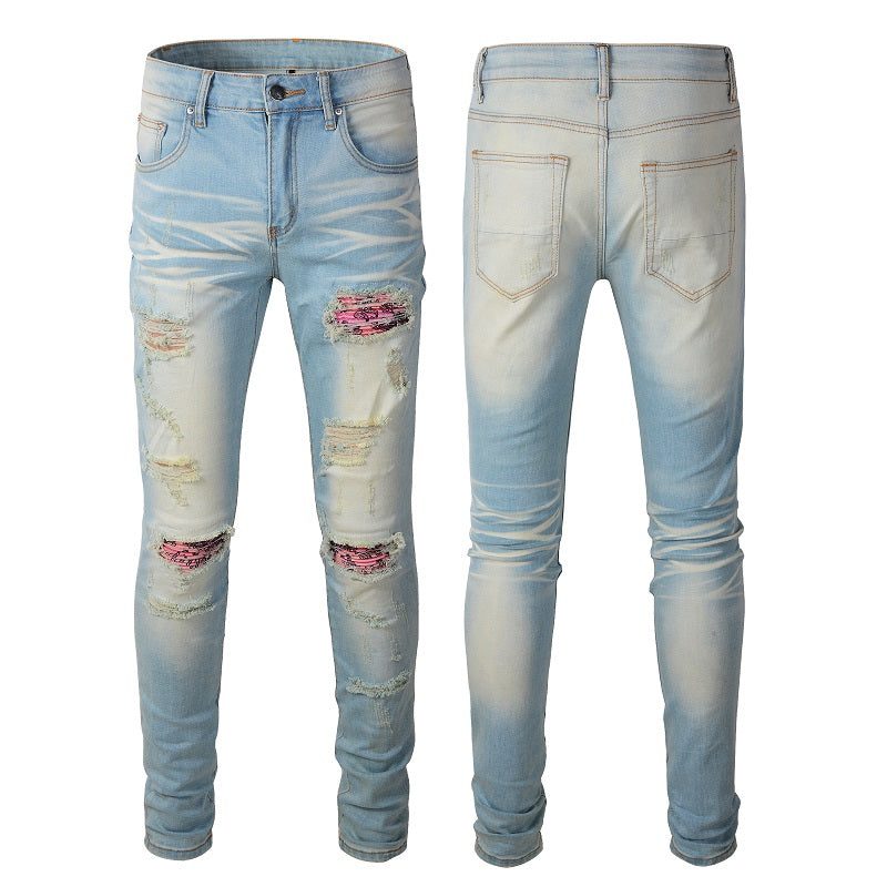 Worn Wash Color Slim Fit Jeans