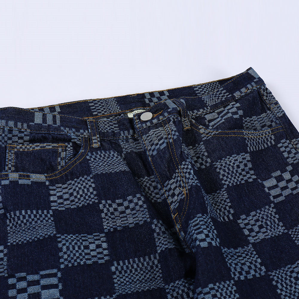 Fashion Checkerboard Jacquard Jeans For Men