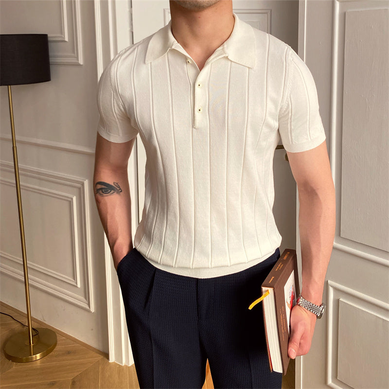 Pleated Elegance Knitted Polo