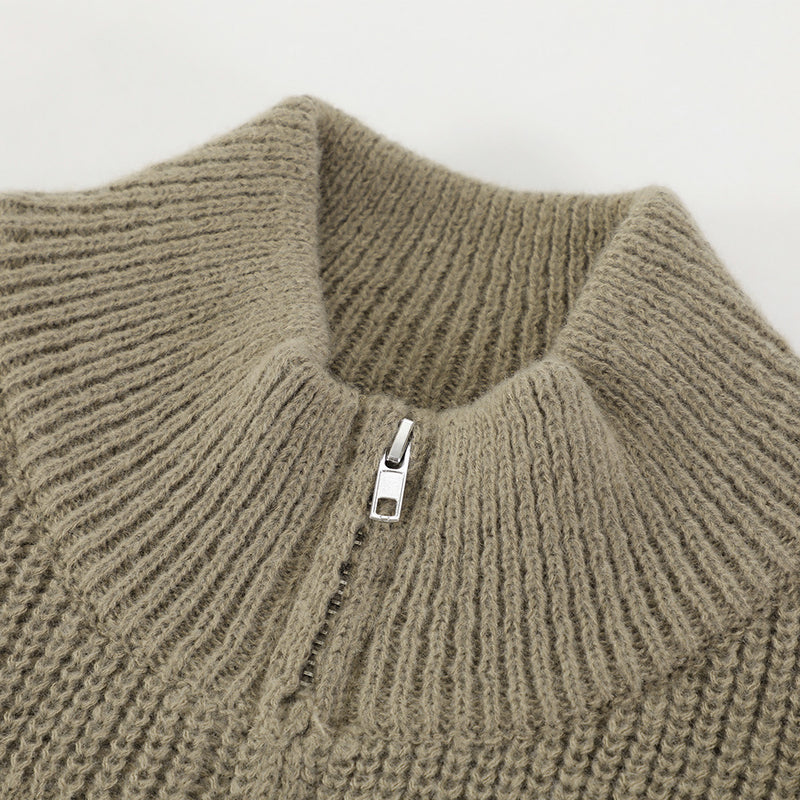 Sunken Stripe Textured Jacquard Cardigan Stand Collar Sweater