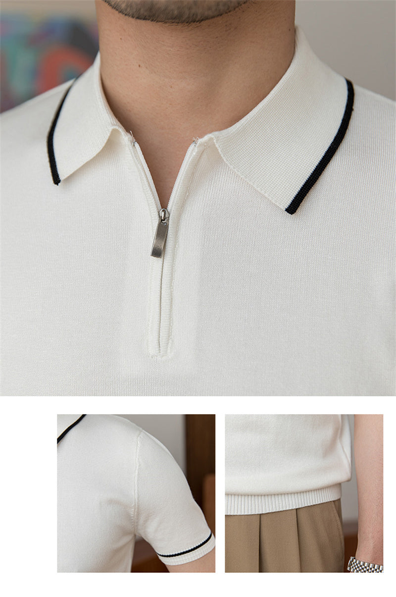 Zipped Contrast Knitted Polo