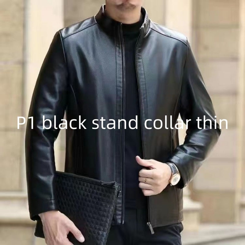 Stand Collar Fleece-lined leather jacket men