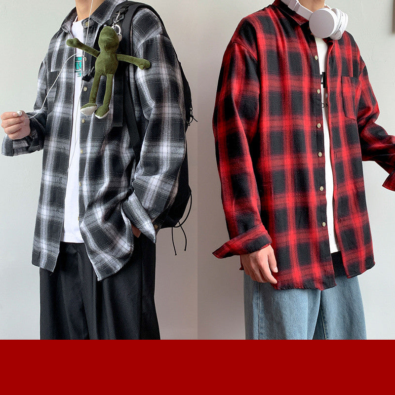 Loose Long Sleeved Plaid shirt jacket men